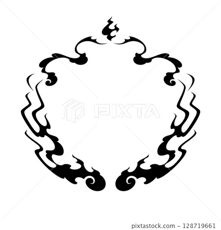 Cool Japanese style flame round frame material_silhouette Cool Japanese style flame round frame material_silhouette 128719661
