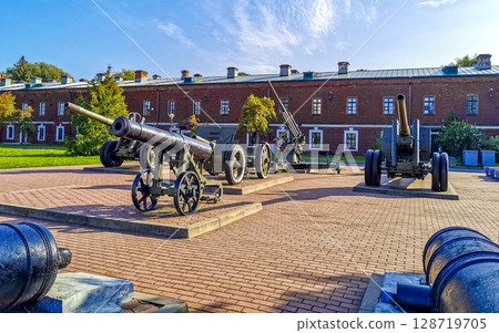 Military army soviet battle war cannon cannons Brest Fortress Belarus. Military army soviet battle war cannon cannons Brest Fortress Belarus. 128719705