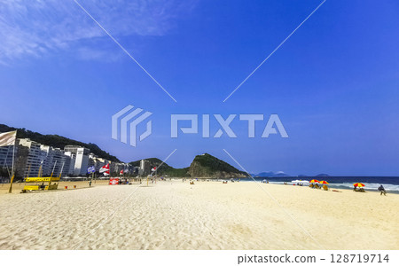 Tropical Copacabana Leme Beach Parasols People Rio de Janeiro Brazil. 128719714