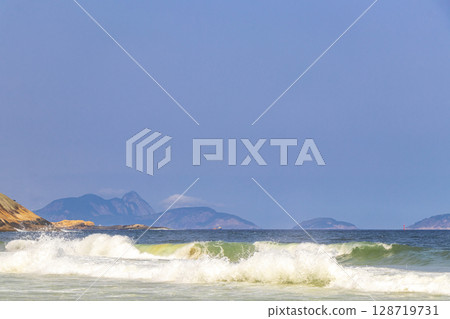 Copacabana Leme Beach Tropical Paradise in Rio de Janeiro Brazil. 128719731