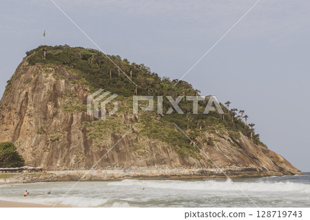 Leme Hill Rock and Beach in Rio de Janeiro Brazil. 128719743