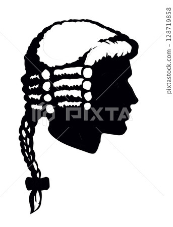 Vintage french wig. Vector drawing 128719858