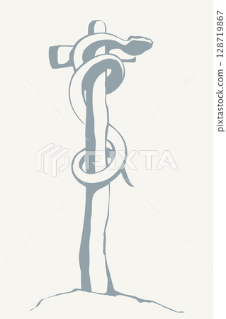 The serpent on the pole. Vector drawing 128719867