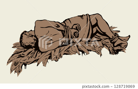 Man With hands tied. Vector drawing 128719869