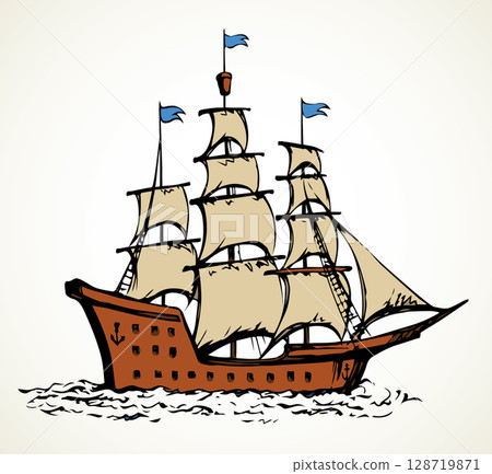 Sailing vessel. Vector drawing ship Sailing vessel. Vector drawing ship 128719871