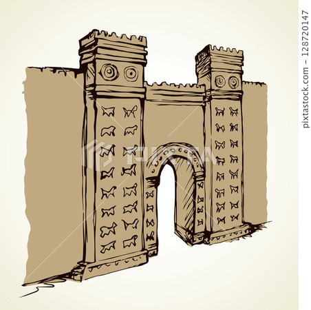 Babylonian Gate. Vector drawing scene 128720147