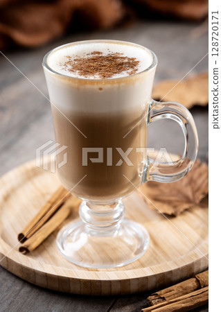 Maple Latte with Cinnamon in Glass Mug Maple Latte with Cinnamon in Glass Mug 128720171
