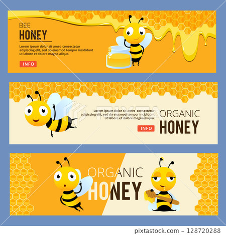 Bees. banners with pictures of honey bees. print template with place for text 128720288