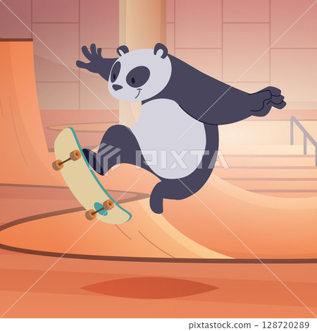 Bear on skateboard. cartoon animal jumping on skateboard Bear on skateboard. cartoon animal jumping on skateboard 128720289