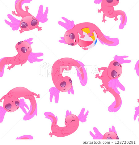 Axolotl. seamless pattern with axolotl in cartoon style Axolotl. seamless pattern with axolotl in cartoon style 128720291