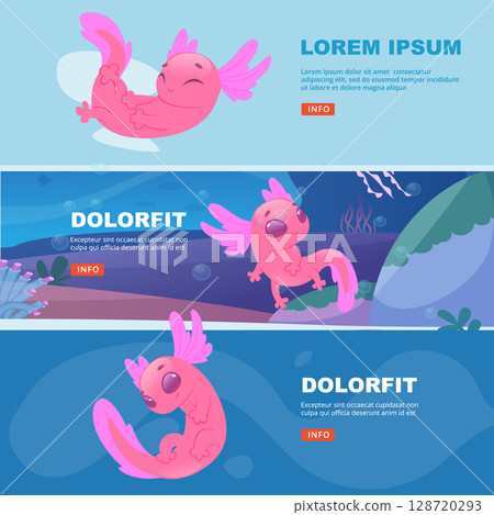 Axolotl banners. print templates ads banners with pictures of funny axolotl 128720293