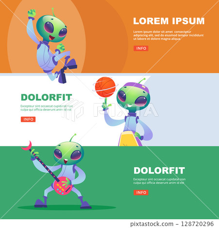 Alien. horizontal banners with stranger space character UFO Alien. horizontal banners with stranger space character UFO 128720296