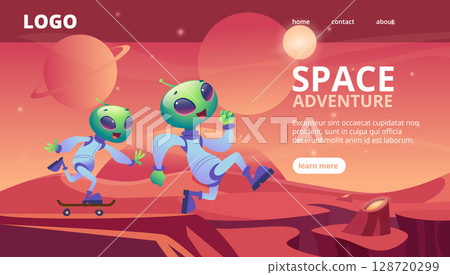 Alien in space. web landing page with ufo characters 128720299