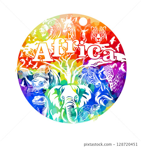 Africa colored abstract with animals. hand drawing. Not AI, Vector illustration Africa colored abstract with animals. hand drawing. Not AI, Vector illustration 128720451