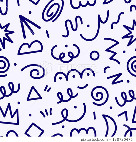 Abstract doodle lines and shapes seamless pattern. Decorative hand drawn print for fabric, web pages, wallpaper, wrapping. Simple form vector background 128720475