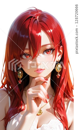 Beautiful red-haired woman in a white dress 128720666