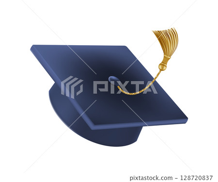 Graduates celebration. Flying 3D blue graduate hats Graduates celebration. Flying 3D blue graduate hats 128720837