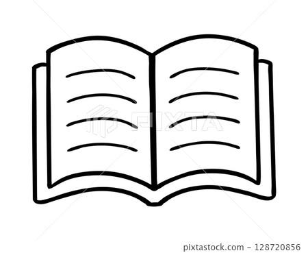 Outline open book icon with chapter and pictures. 128720856