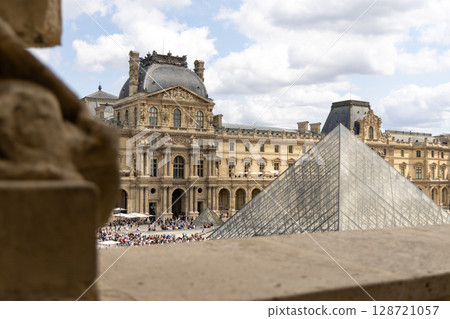 Scenic View of the Louvre Museum and Glass Pyramids in Paris, France Scenic View of the Louvre Museum and Glass Pyramids in Paris, France 128721057