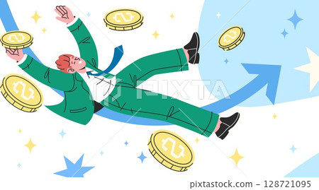 Financial growth or money increase clipart. Vector wealthy man lying among dollar coins. Symbol for abundance and finance income, carefree lifestyle. Entrepreneur character profit or earnings. Finance Financial growth or money increase clipart. Vector wealthy man lying among dollar coins. Symbol for abundance and finance income, carefree lifestyle. Entrepreneur character profit or earnings. Finance 128721095
