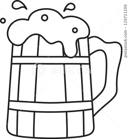 a full wooden mug of foamy beer, splashes and drops, Oktoberfest, a simple black and white icon on an isolated background a full wooden mug of foamy beer, splashes and drops, Oktoberfest, a simple black and white icon on an isolated background 128721209