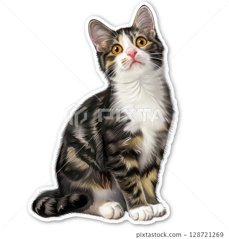 sticker cute striped cat on white background 128721269