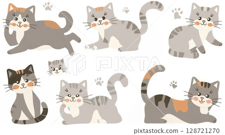 playful gray cat sticker set 128721270