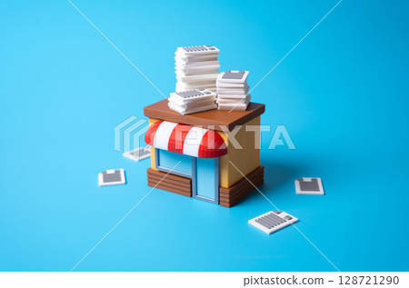 A store drowning in paperwork. Reducing bureaucracy for businesses. Simplifying work, digitalization and deregulation. Audit. Struggle small businesses face under excessive regulation. A store drowning in paperwork. Reducing bureaucracy for businesses. Simplifying work, digitalization and deregulation. Audit. Struggle small businesses face under excessive regulation. 128721290