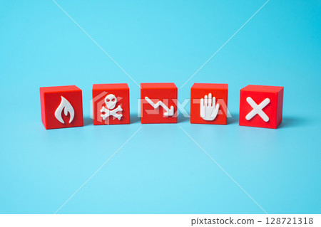 Danger and warnings. Fears and superstitions. Risk awareness. Workplace safety protocols 128721318