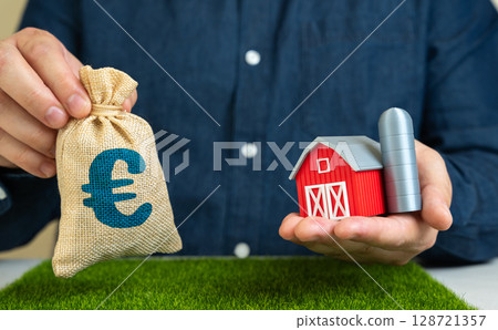 Selling a farm for euro moneybag. Buying a farm. Investments in agro-industry. EU agricultural funding, foreign investment, and restructuring of rural economies. 128721357