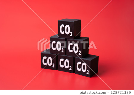 Cubic meters of CO2 are built into a pyramid. Environmental burden, cumulative emissions by industry. Climate change awareness, the scale of pollution in terms of quantifiable data. Cubic meters of CO2 are built into a pyramid. Environmental burden, cumulative emissions by industry. Climate change awareness, the scale of pollution in terms of quantifiable data. 128721389