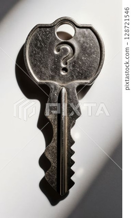 Metallic question mark key with shadow on white Metallic question mark key with shadow on white 128721546