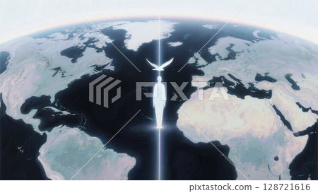 A spiritual illustration of a person showing the way of balance in an increasingly polarized world 128721616