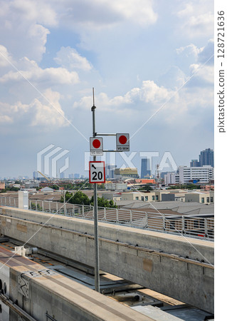 signaling device or traffic light signal with controller on railway, near junction or Railway station. signaling device or traffic light signal with controller on railway, near junction or Railway station. 128721636