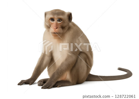 Monkey Sitting Calmly With an Inquisitive Expression in a Bright, Simple Setting Monkey Sitting Calmly With an Inquisitive Expression in a Bright, Simple Setting 128722061