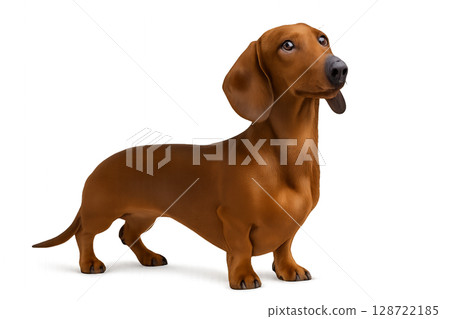 Cute Brown Dachshund Standing Proudly in a Bright Setting 128722185