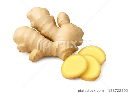 Fresh Ginger Root With Sliced Pieces for Culinary Use in Dishes, Beverages, and Wellness Preparations 128722203