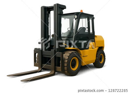 Forklift Used for Warehouse Operations in Busy Industrial Setting During Sunny Afternoon 128722285