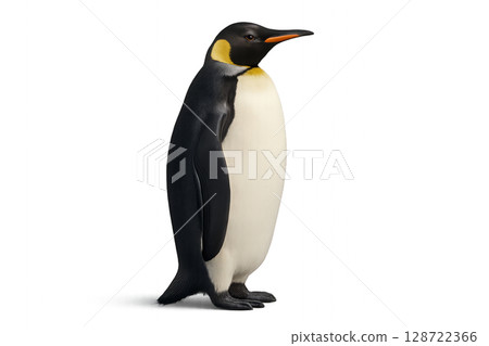 Majestic Emperor Penguin Standing Gracefully on White Background During Winter Months 128722366