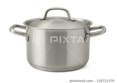 Stainless Steel Cooking Pot With Lid Designed for Various Culinary Uses in Kitchen Setting 128722370