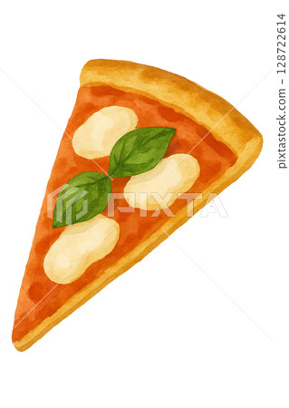 Watercolor style pizza slice illustration material (Margherita) 128722614