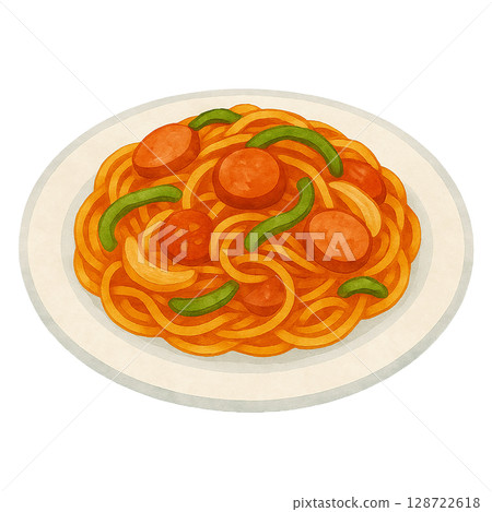 那不勒斯的水彩插圖素材（日式西餐、義大利麵、可剪） 128722618