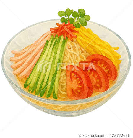 冷麵(夏季主食)的水彩插圖 冷麵(夏季主食)的水彩插圖 128722636