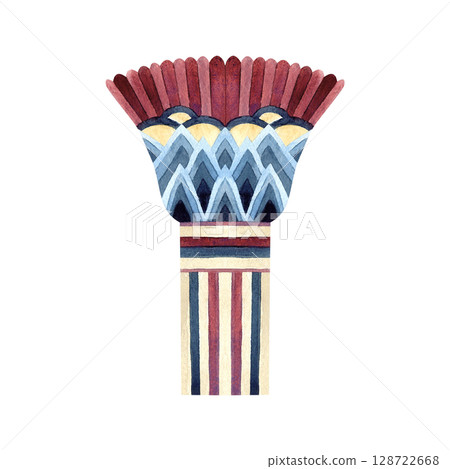 Vase bowl abstract sacred lotus, ancient ornament. Ethnic patterns, ornate. Watercolor illustration isolated from background. Folklore concept for souvenir, postcard, Egyptian, Persian style Vase bowl abstract sacred lotus, ancient ornament. Ethnic patterns, ornate. Watercolor illustration isolated from background. Folklore concept for souvenir, postcard, Egyptian, Persian style 128722668