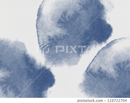 Blue watercolor circular shapes pattern textured paper high-quality texture background pastel dark light acrylic alcohol ink winter card template minimalistic 128722704