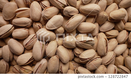 Organic Salted Pistachios Close-Up With Smooth Dolly Movement.high-Protein Snack 128722847