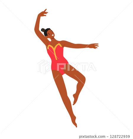 Pretty young woman gymnast cartoon character wearing costume dancing isolate on white background 128722939