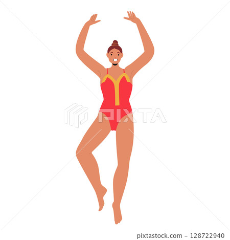 Slim woman dancer wearing gymnastics costume standing in flexible position isolated on white 128722940
