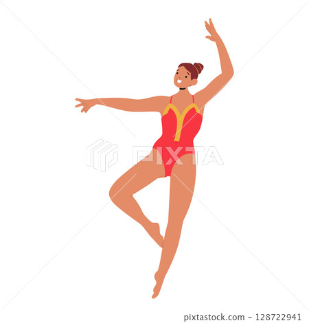Athletic female artist wearing gymnastics suit in dancing pose isolated on white background 128722941