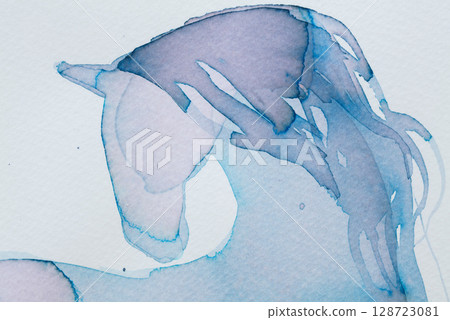 Elegant watercolor depiction of a horse showcasing delicate brush strokes and flowing mane 128723081